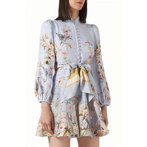 Zimmermann women's light blue linen long-sleeved dress